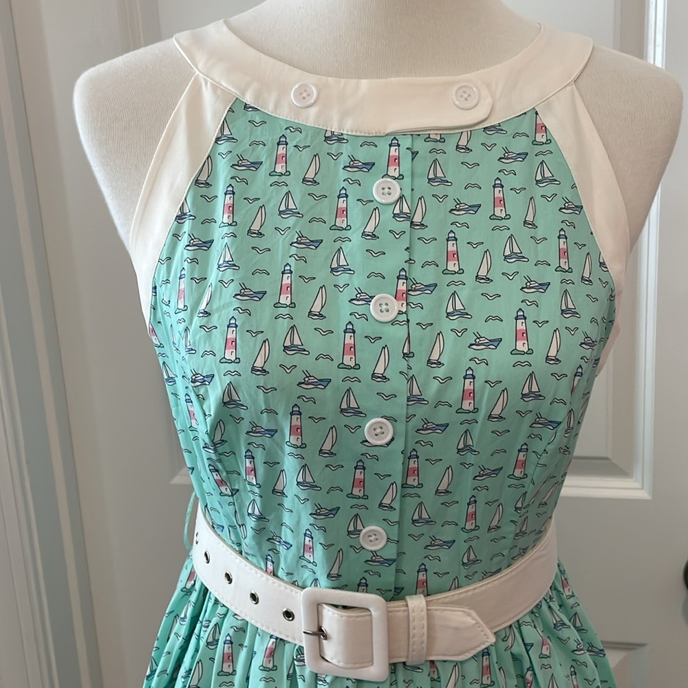 Unique Vintage Sailboat ⛵️ & Lighthouse print dress
